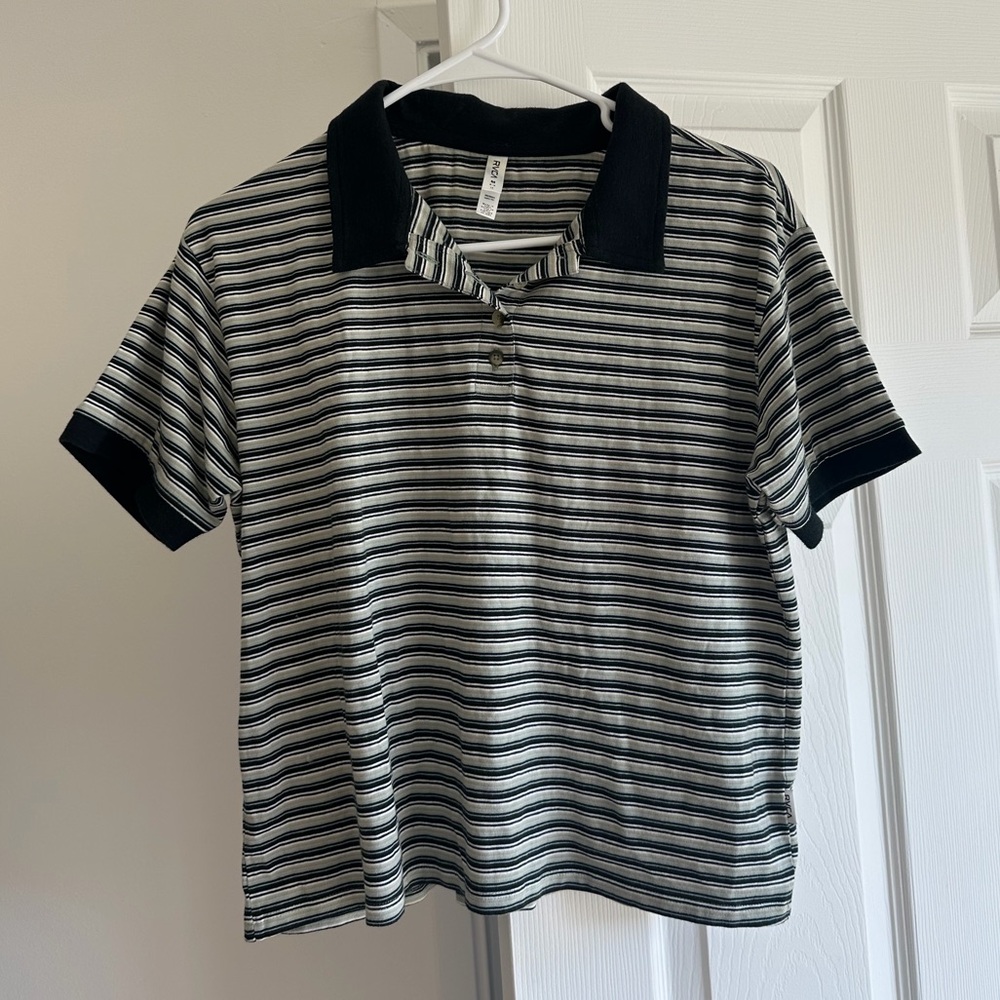 RVCA Striped Cropped Polo Top